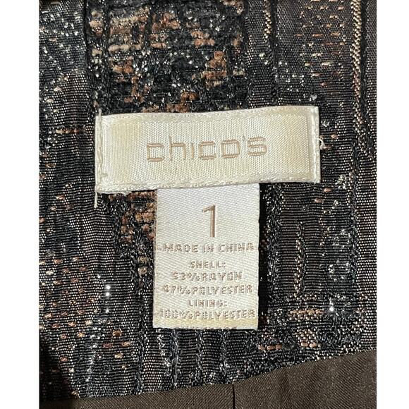 Chico's Womens Size Medium Dressy Brown Black Shimmer Sequin Bead Blazer Jacket - Picture 3 of 15